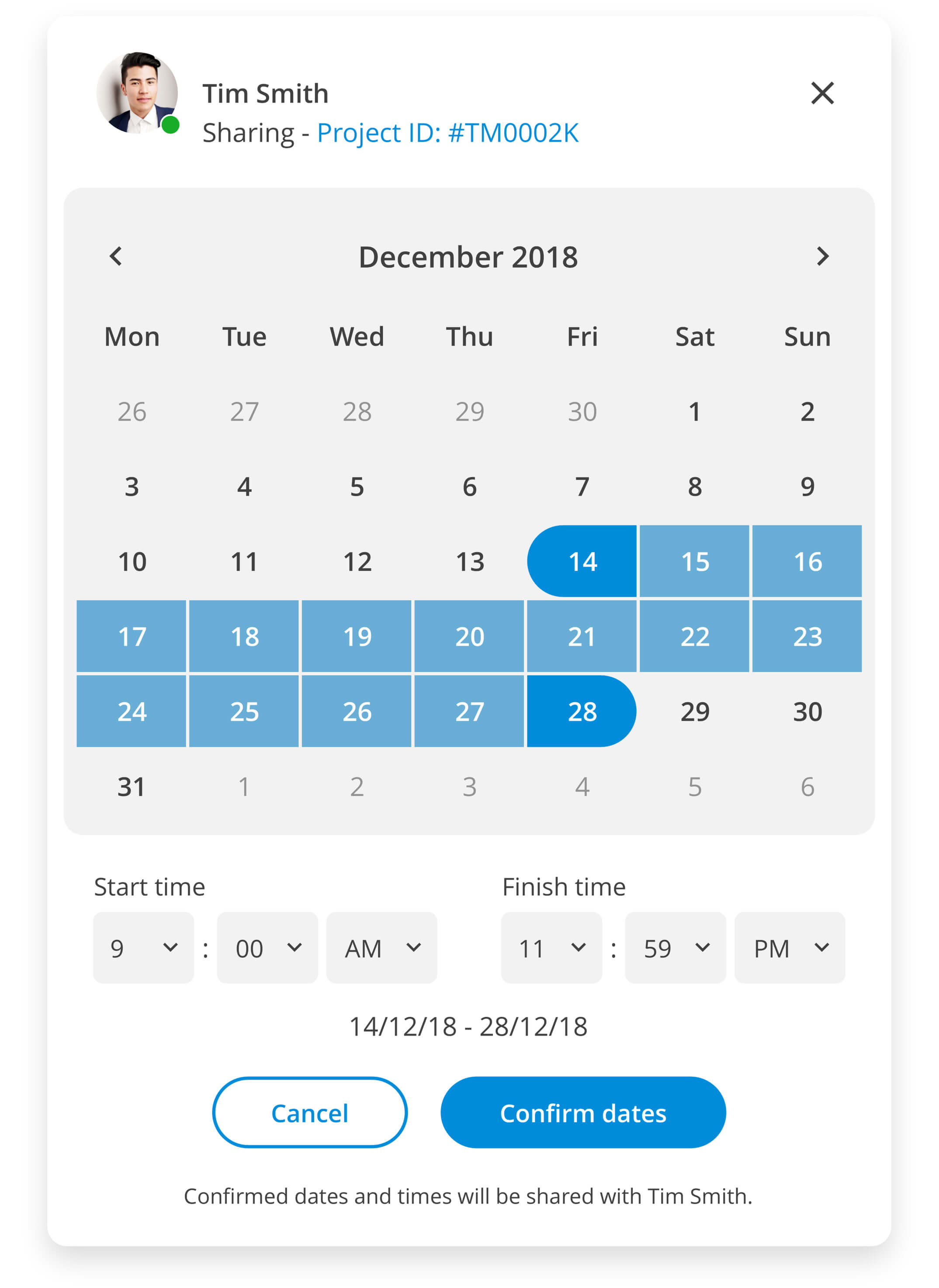 Creadoor - sharing project calendar dates with a creator