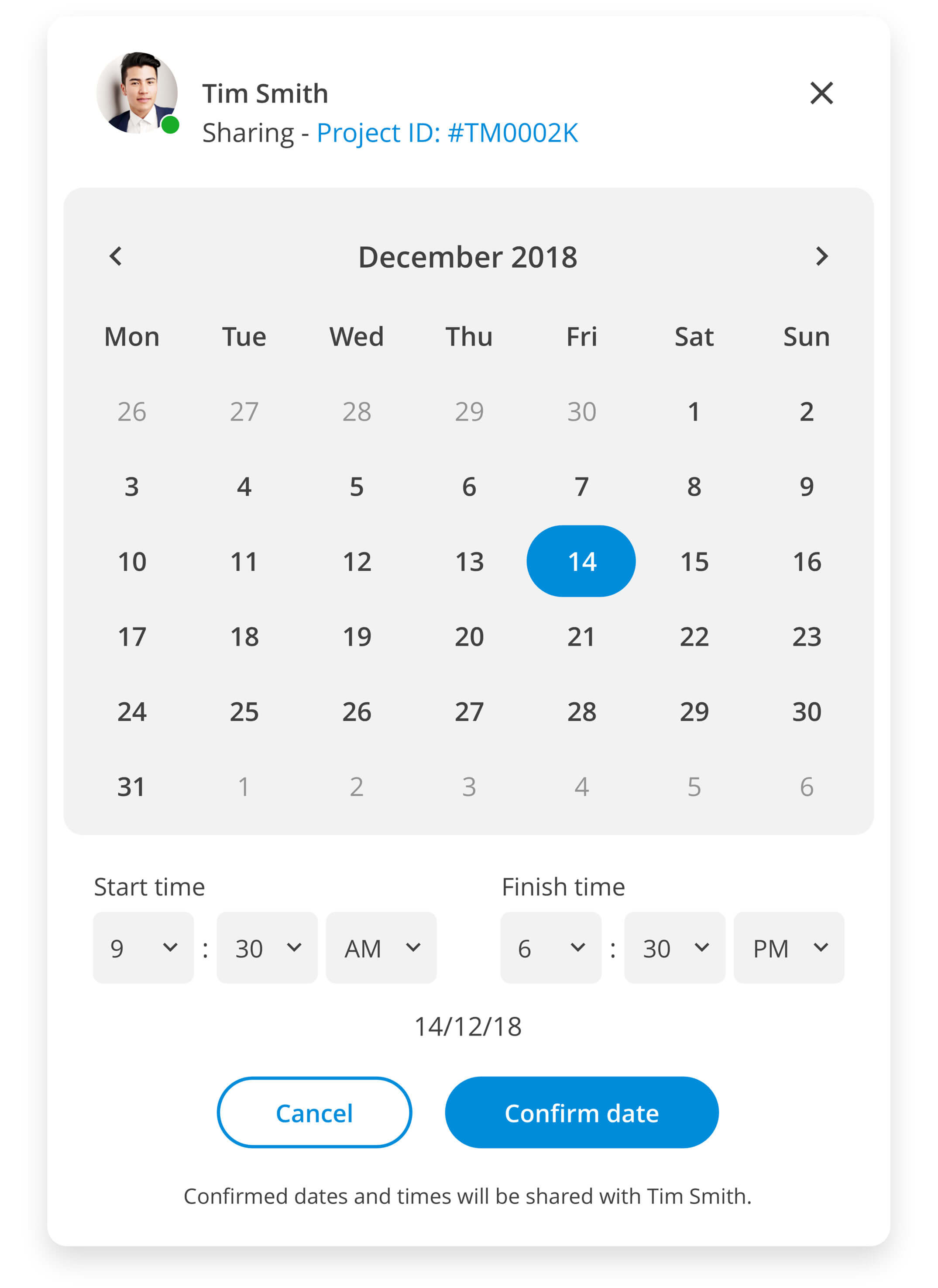 Creadoor - sharing project calendar date with a creator