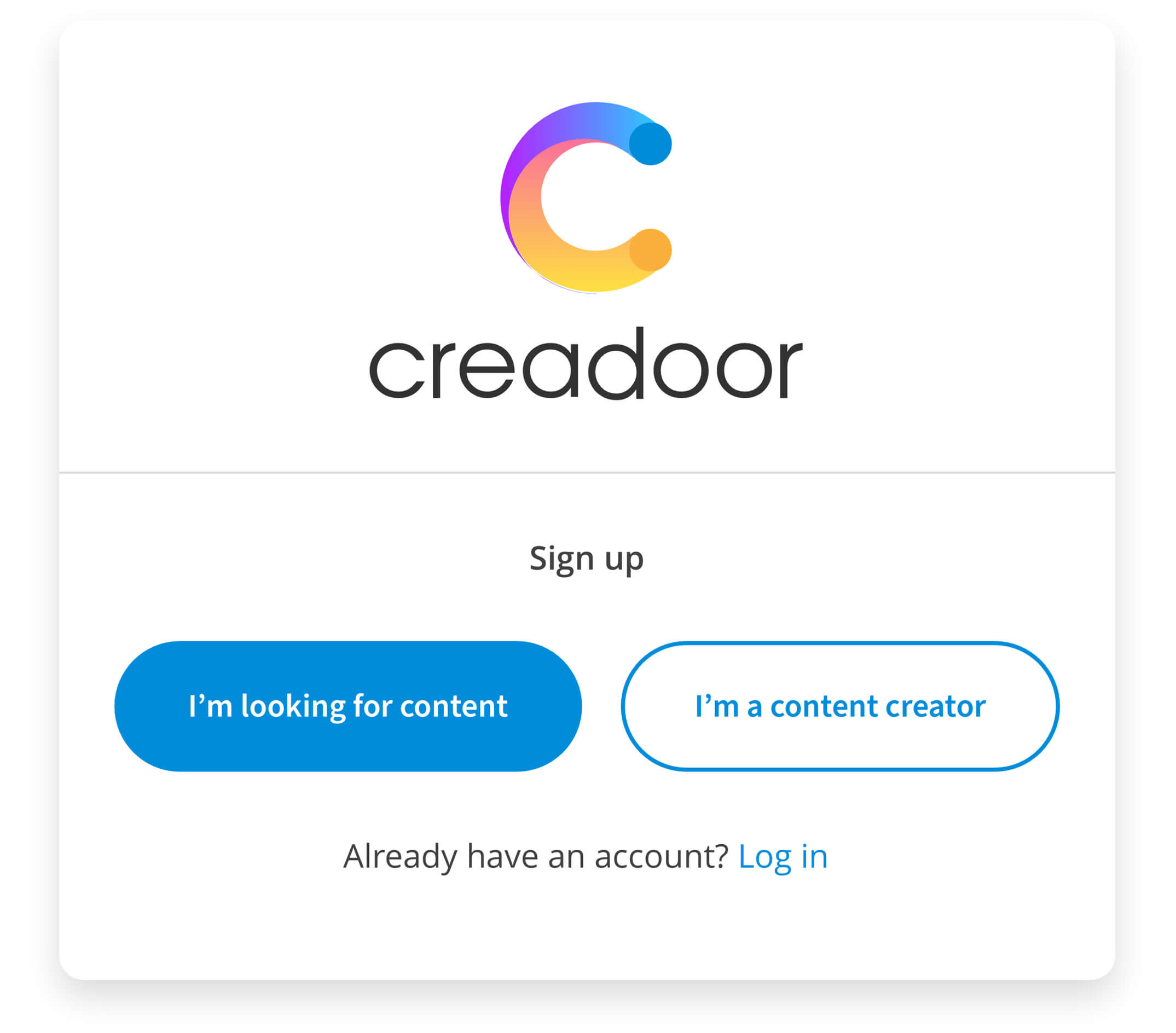 Creadoor - sign up dialogue
