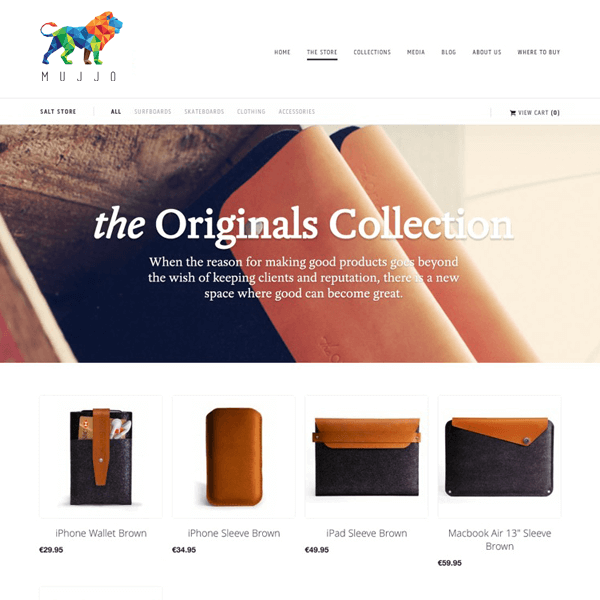 MUJJO Originals Collections webpage