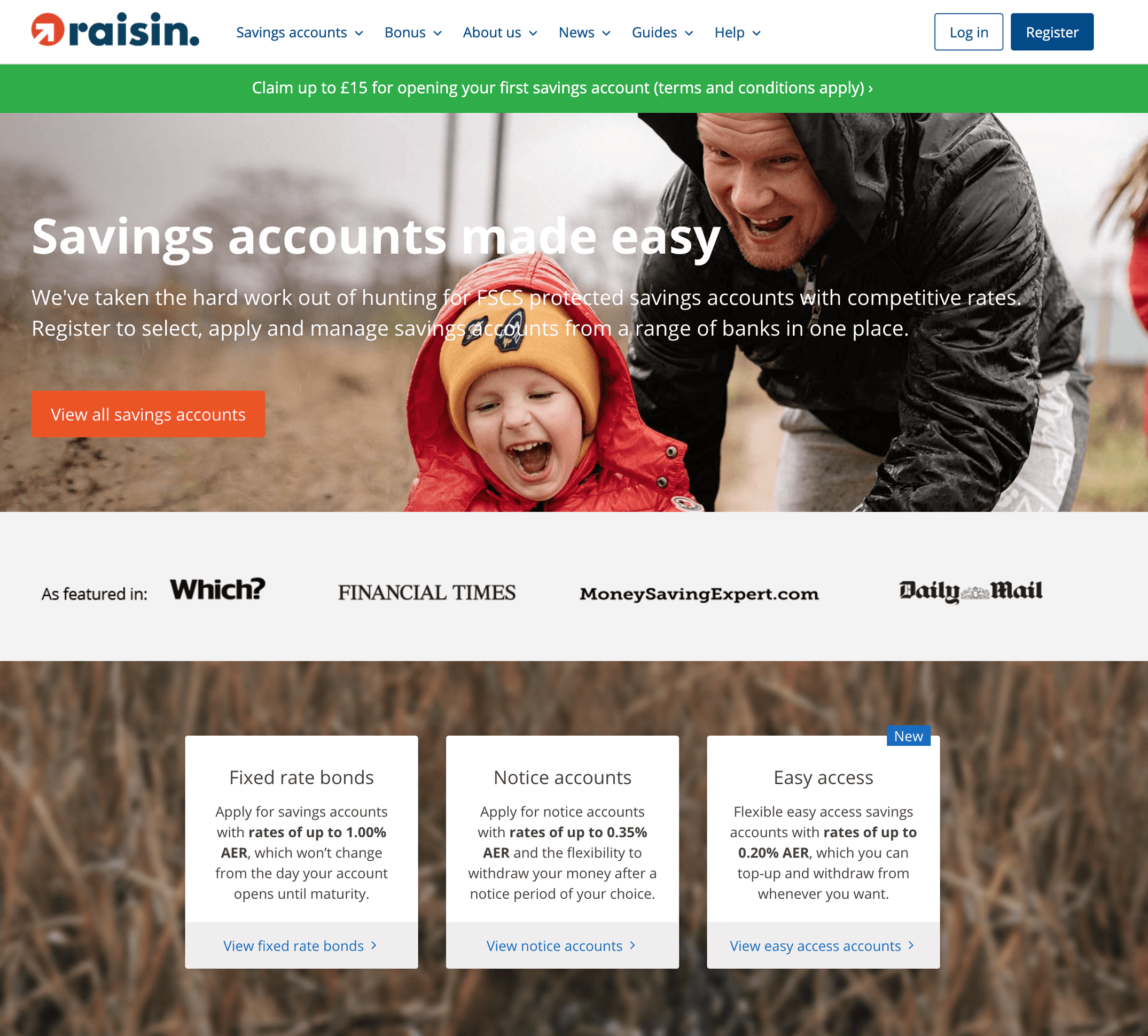 Raisin UK homepage, December 2020