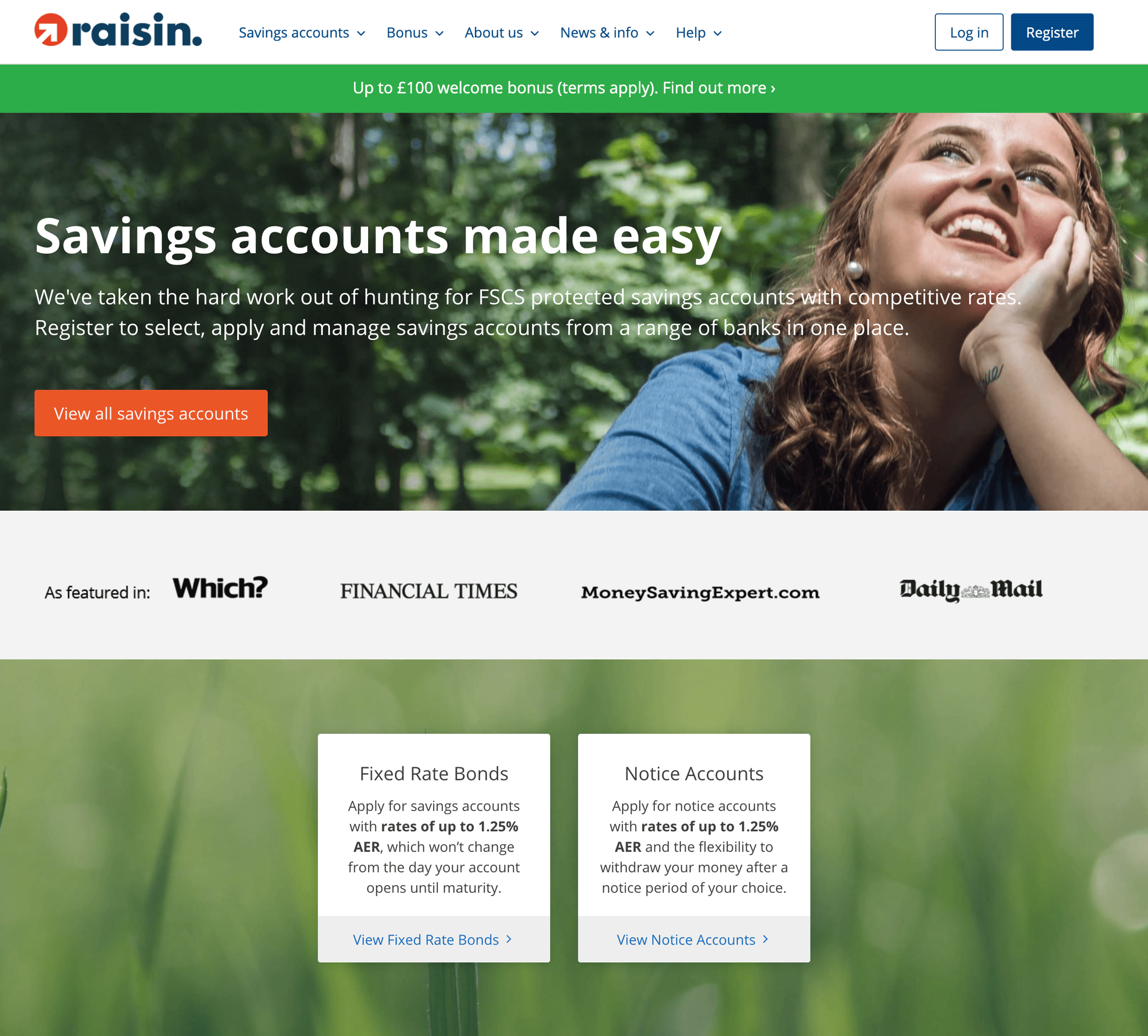 Raisin UK homepage, June 2020